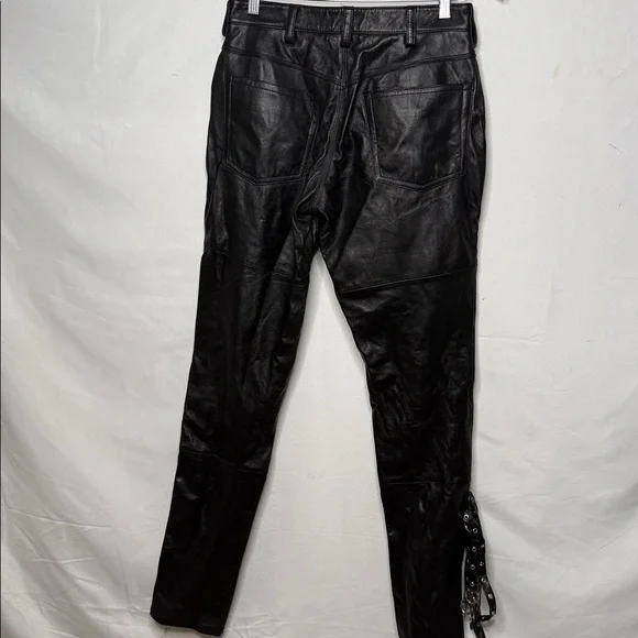 Wilson’s leather black 100% leather pants with straps on calf of leg moto sz 28 - Picture 5 of 8